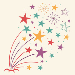 Exploding stars and fireworks on a light background
