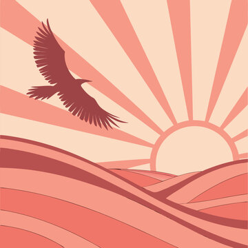 Eagle Flying Over Rolling Hills at Sunrise bird soaring