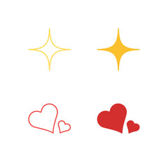Flat Colored Star and Heart Icon Set in Outline and Solid Style for Favorite, Like, and Rating