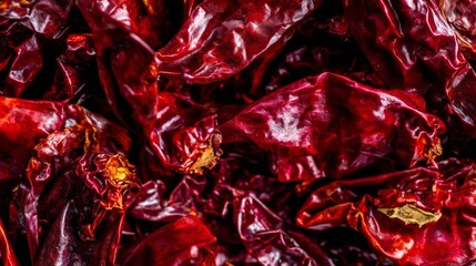 foray. Close-up of deep red wrinkled chili texture showing rich color variations and organic details. menu design, packaging mockups, designed for food delivery and cloud-kitchen brand materials.
