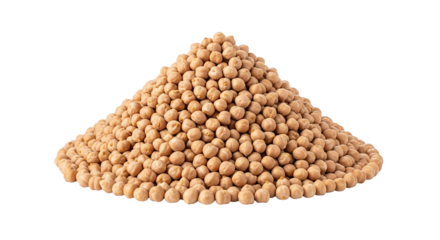 A perfectly formed conical heap of uncooked garbanzo beans, showcasing the detailed texture and natural color of the healthy, protein-rich pulse ingredient