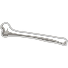 Stylized gray human femur bone illustration on a transparent white background with subtle shading...