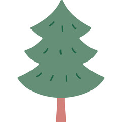 Stylized Green Christmas Tree with Pink Trunk on Transparent Background Simple Graphic Design