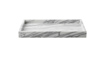 Elegant rectangular tray crafted from natural white marble with distinctive grey veins, presented in a clean, minimalist style from a three-quarter perspective
