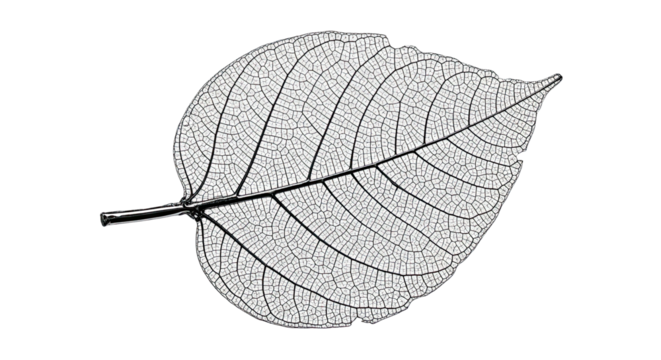 A stunning macro photograph of a delicate white skeleton leaf, revealing its intricate vein structure and fragile, lace-like texture in a minimalist black and white composition