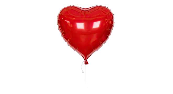 A single glossy red heart-shaped foil balloon with bright reflections and a white string, symbolizing love and romance for Valentine's Day or a special celebration - Powered by Adobe