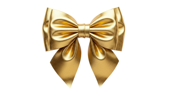 A beautiful golden bow with a shiny metallic texture and elegant folds, creating a luxurious and festive decoration for a special gift or celebratory occasion