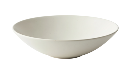 An empty, deep, cream-colored stoneware bowl with a subtle speckled texture and a smooth matte surface, presented in a clean, modern, and minimalist aesthetic