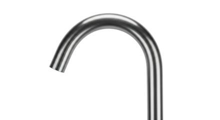 A sleek and elegant curved spout of a modern faucet, featuring a brushed metal texture and a minimalist contemporary design that highlights its smooth, arcing shape