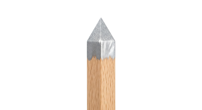 A detailed macro photograph of a natural wood pencil with a sharp, silver glitter tip, showcasing the fine texture of the wood grain and the sparkling metallic point