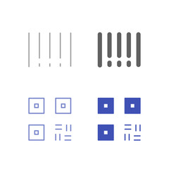 Flat Colored QR Code and Barcode Icon Set in Outline and Solid Style for Data Encoding and Product Identification