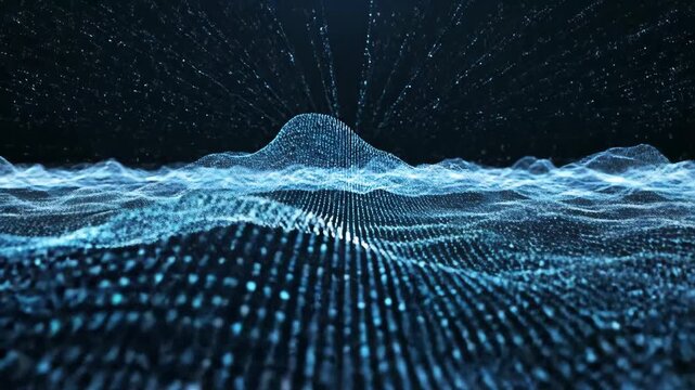 Dynamic digital waveforms and data streams visualize advanced technology and futuristic concepts over a cosmic dark background.