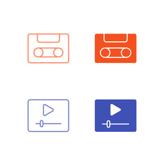 Flat Colored Image and Video Icon Set in Outline and Solid Style for Digital Media Content and Playback
