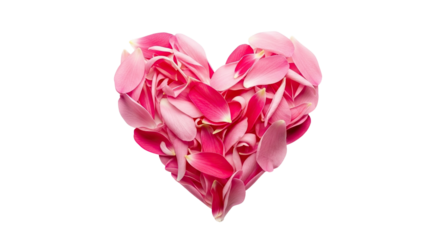 A beautiful heart shape made from a pile of delicate, soft pink and magenta flower petals, symbolizing love, romance, and affection for Valentine's Day or a special occasion