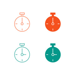 Flat Colored Stopwatch and Timer Icon Set in Outline and Solid Style for Time Measurement and Control