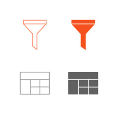 Flat Colored Filter and Table Icon Set in Outline and Solid Style for Data Organization and Management