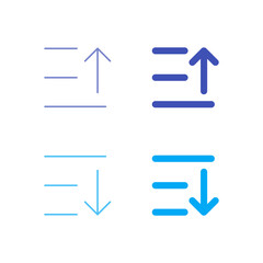 Flat Colored Sort Ascending and Sort Descending Icon Set in Outline and Solid Style for Data Ordering and Organization