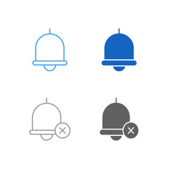 Flat Colored Notification Bell and Bell Off Icon Set in Outline and Solid Style for Alert and Sound Status Control