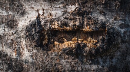 custodianship. Close-up of tree trunk with abnormal swelling and torn bark, textured botanical imperfection. gardening catalogs, home-decor guides, designed for gardening and botanical catalogs.
