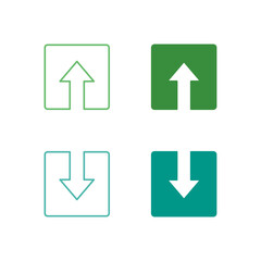 Flat Colored Upload and Download Icon Set in Outline and Solid Style for Data Transfer and File Management