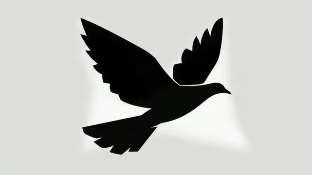 Black vector silhouette illustration of a flying eagle and dove of peace with wings spread, symbolizing freedom and nature, 4K video