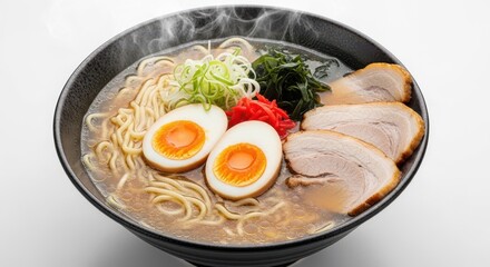 Delicious Ramen Bowl with Egg and Pork Slices.
