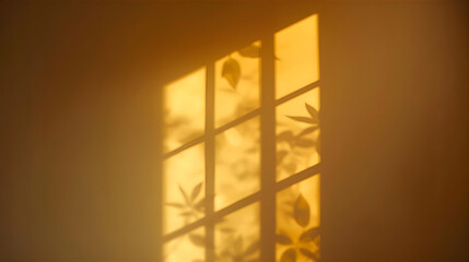 Shadows of leaves cast on a wall from a window during golden hour wallpaper 4k, Generative AI