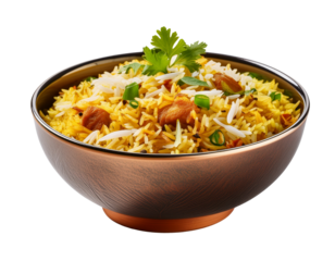 Biryani rice bowl isolated on white background