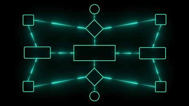 Workflow Visualization Concept &ndash; Futuristic Neon Flowchart Diagram Representing Process Mapping, Decision Structures, Data Flow, and Digital System Architecture.