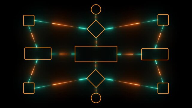 Workflow Visualization Concept &ndash; Futuristic Neon Flowchart Diagram Representing Process Mapping, Decision Structures, Data Flow, and Digital System Architecture.