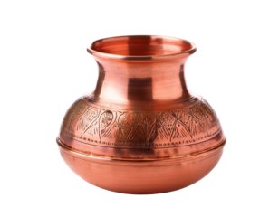 Indian copper water pot (kalash) isolated.