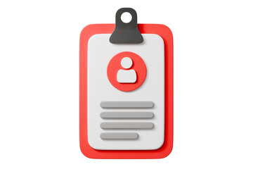 3d profile clipboard icon. user profile concept. Minimal cartoon id card badge resume for app ui profile section. isolated on white background. 3d render.