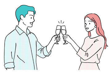 シャンパングラスで乾杯する男女,パーティ,お祝い,記念日,デート,カップル,シンプル,ベクター