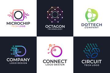 Set of Letter O logo vector template. Abstract symbol technology