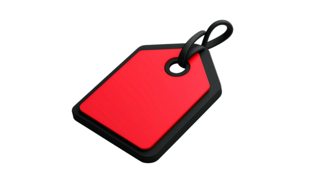 Red and black price tag icon for commerce, sales, and discounts. 3D Clay style graphic element with a soft, minimalist look. Isolated object on a transparent background for easy design. - Powered by Adobe