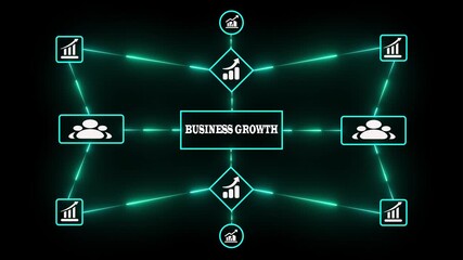 Business growth strategy and performance improvement infographic with neon digital network connections and team development elements for corporate success. - Powered by Adobe