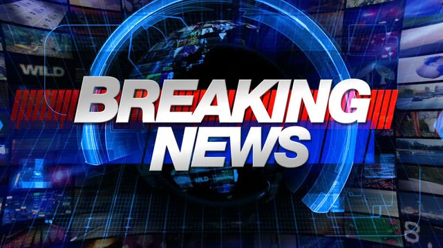 Breaking News Graphic with Globe and Dynamic Video Wall - 4K