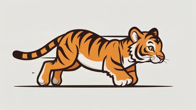 Animated Tiger Running Fast with Motion Lines on a White Background Video