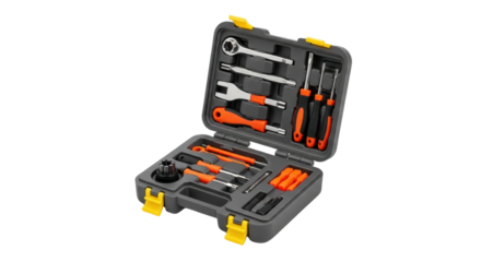 Toolkit with tools in a plastic case isolated PNG with Transparent Background