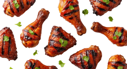 Grilled chicken drumsticks food pattern isolated PNG with Transparent Background