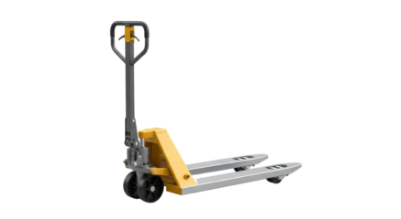 Hand pallet truck used in warehouse logistics isolated PNG with Transparent Background
