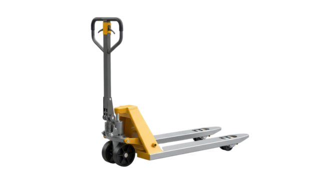 Hand pallet truck used in warehouse logistics isolated PNG with Transparent Background