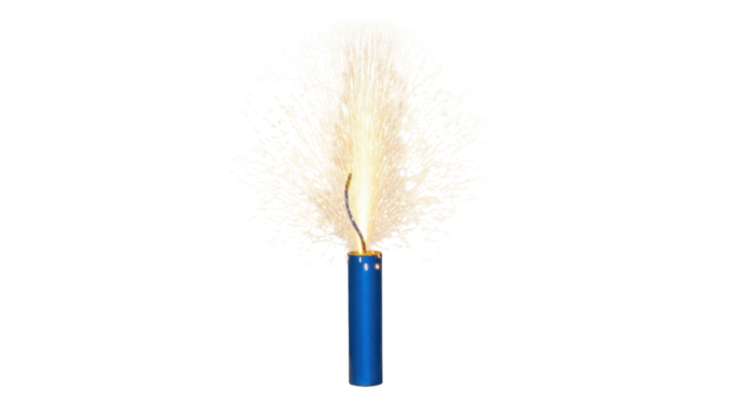 Burning blue firework with glowing sparks isolated PNG with Transparent Background