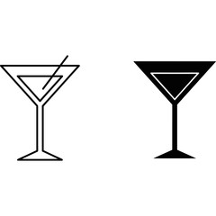 Two martini glasses, one outlined and one solid, isolated on white background