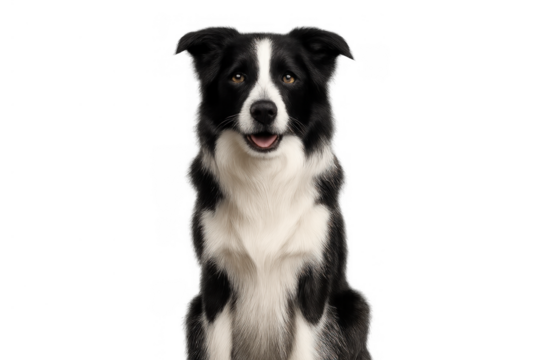 Border collie dog sitting and looking forward, a cute pet animal with a happy expression, transparent background