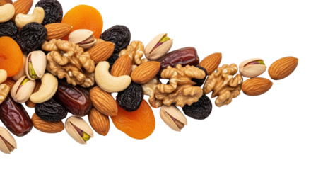 Mix of nuts and dried fruits isolated PNG with Transparent Background
