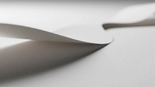 Close-up abstract view of delicate white paper curving gently with soft light and shadow emphasizing its texture and form
