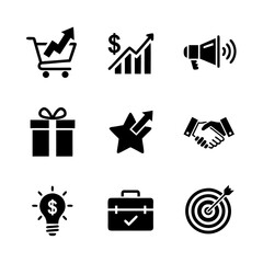 Business and finance icons representing growth, success, and marketing concepts