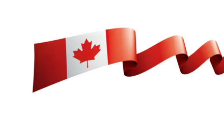 Waving canadian flag ribbon isolated on transparent background
