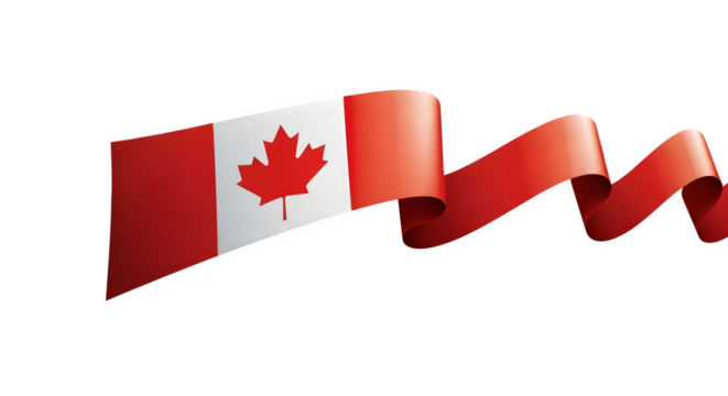 Waving canadian flag ribbon isolated on transparent background
